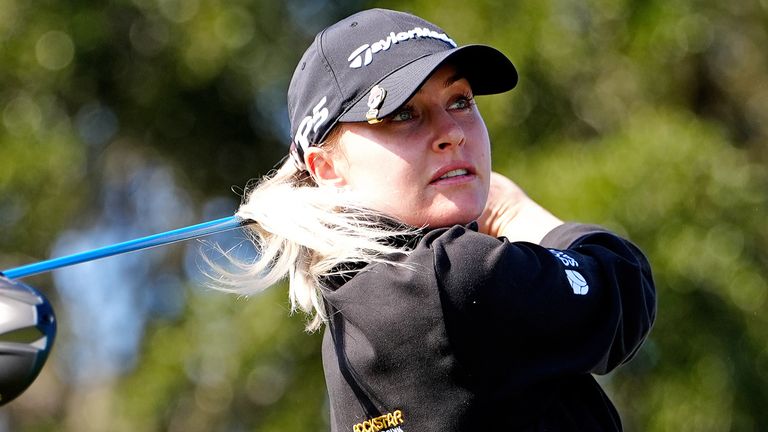 Charley Hull plays her tee shot on the first hole during the final round of The Annika (Photo by Brian Spurlock/Icon Sportswire)