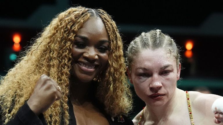 Shields and Price (right) shared the ring after the Welsh fighter's win over Stephanie Pineiro 