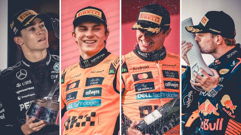 George Russell, Oscar Piastri, Lando Norris, Max Verstappen