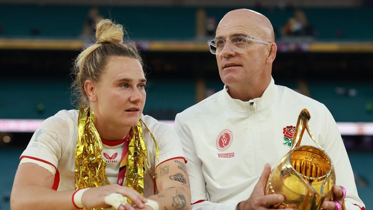 England's newly-appointed captain Megan Jones and head coach John Mitchell pictured after winning the World Cup last autumn