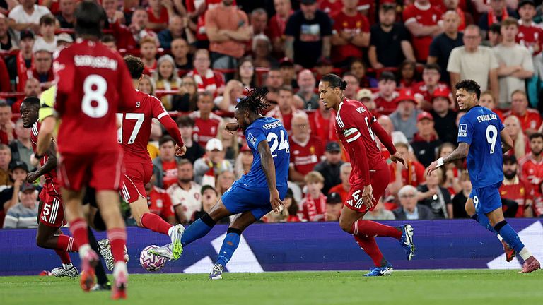 Antoine Semenyo scored twice against Liverpool, with his second coming from a run inside his own half