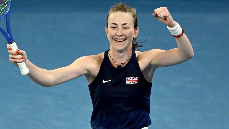 Mika Stojsavljevic stunned world No 65 Talia Gibson to put a depleted Great Britain one win away from sealing a spot in the Billie Jean King Cup Finals