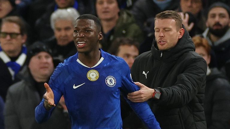 Moises Caicedo was sent off following a VAR review for his studs-up challenge on Mikel Merino's ankle
